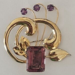 Large Vintage 1940's Harry Iskin 10k GF Amethyst Absract Spray Brooch Brooch